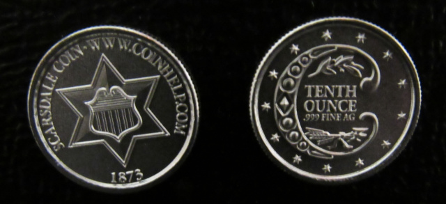 1/10 oz Silver Round - Three Cent Silver - ONE PIECE