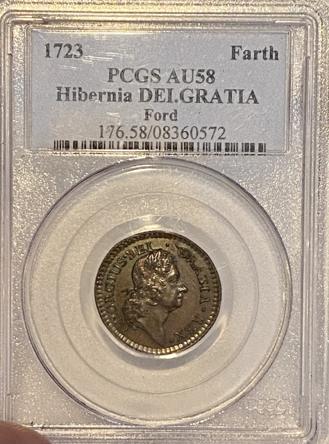 1723 Farth PCGS AU58 Hibernia DEI.GRATIA "FORD"